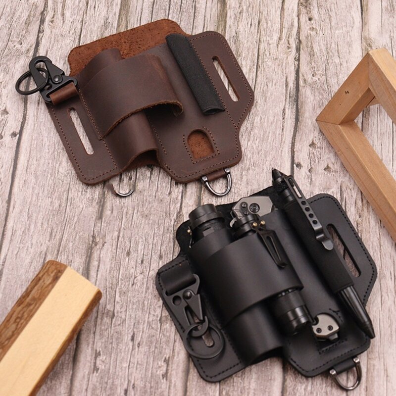 Tool Pocket Multitool Storage Wear Resistant Durable Retro Outdoor Sports Pocket Tool Leather Case Flashlight Cover Holsters