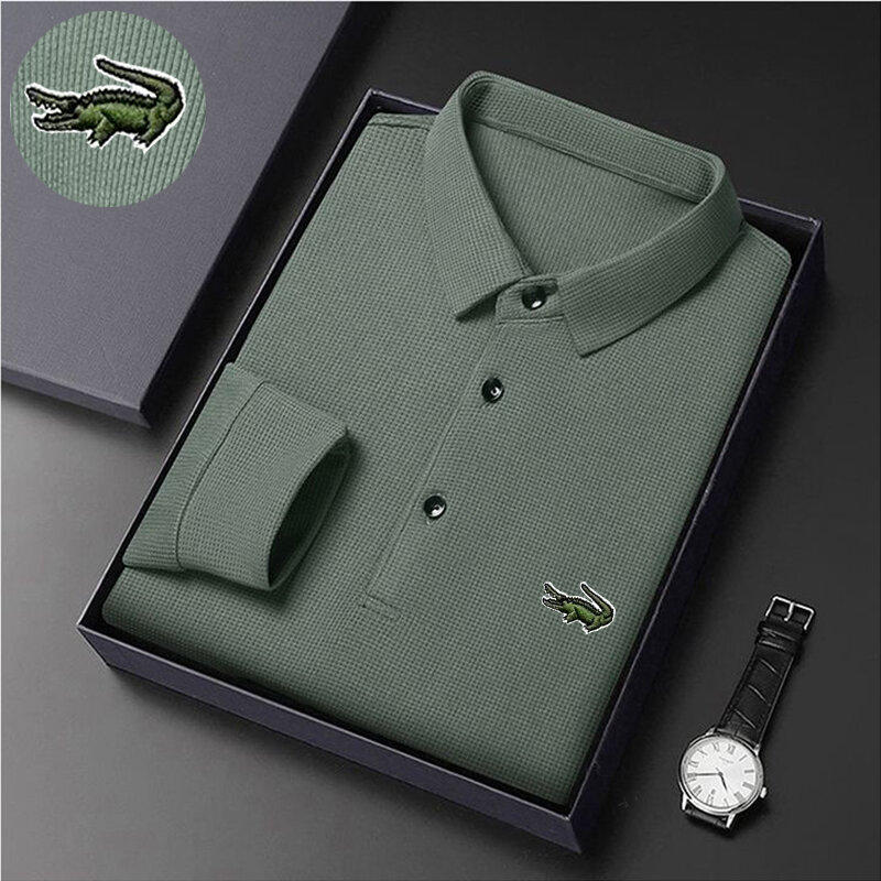 High quality Men's Long Sleeve T-shirt Spring And Autumn Cotton Embroidered Polo Shirt Lapel Men's Clothing Base Shirt Loose