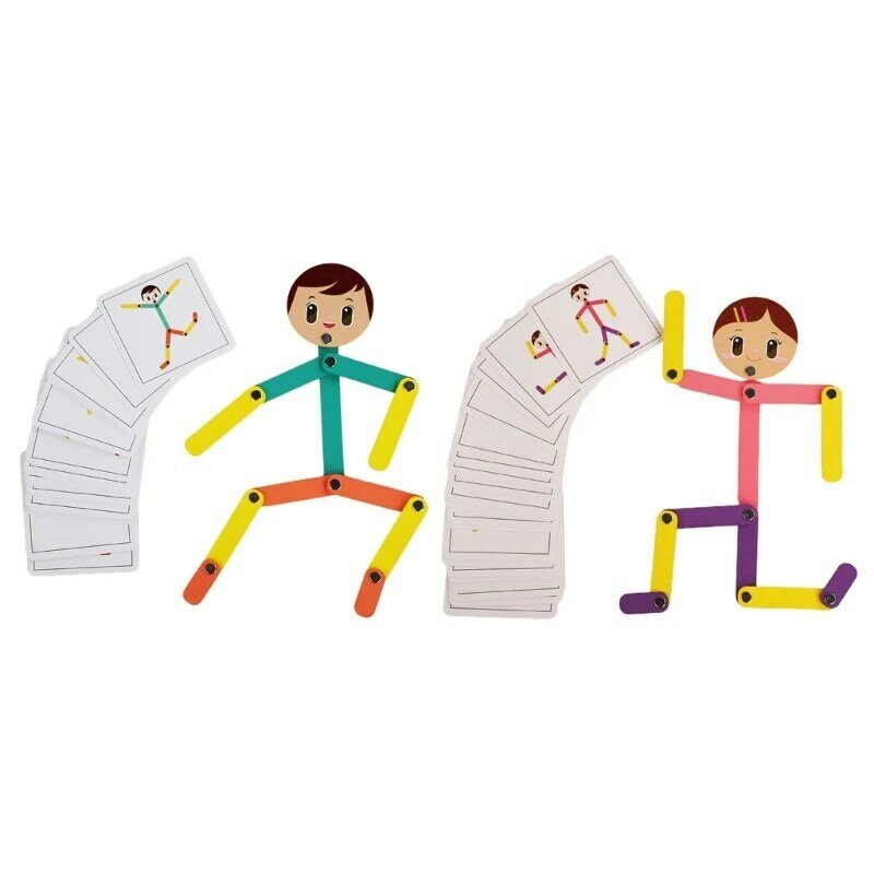 ジェスチャーカード付き木製人形 子供の手と目と脳の調整おもちゃ