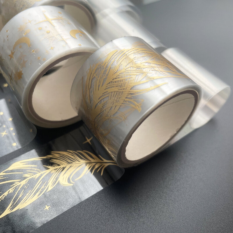 Transparent Gold Folie Washi Band Feder Blätter Insekt Klebrige Dekorative Bänder Für Journal Planer Diy Gruß Karte Sammelalbum
