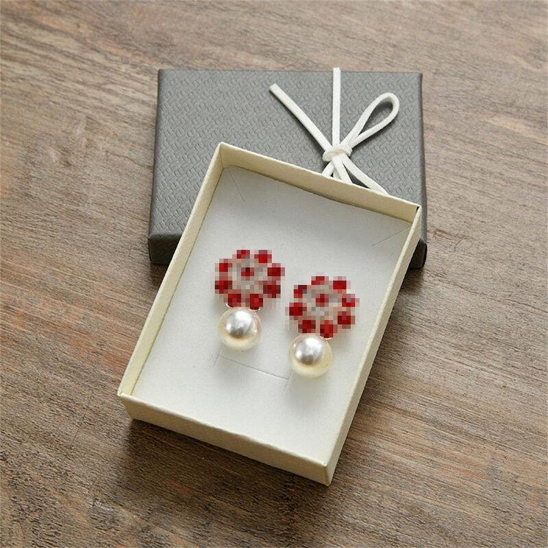 1 buah kotak perhiasan dengan pita simpul indah multi-fungsi untuk cincin anting kalung Organizer kertas penyimpanan hadiah kemasan