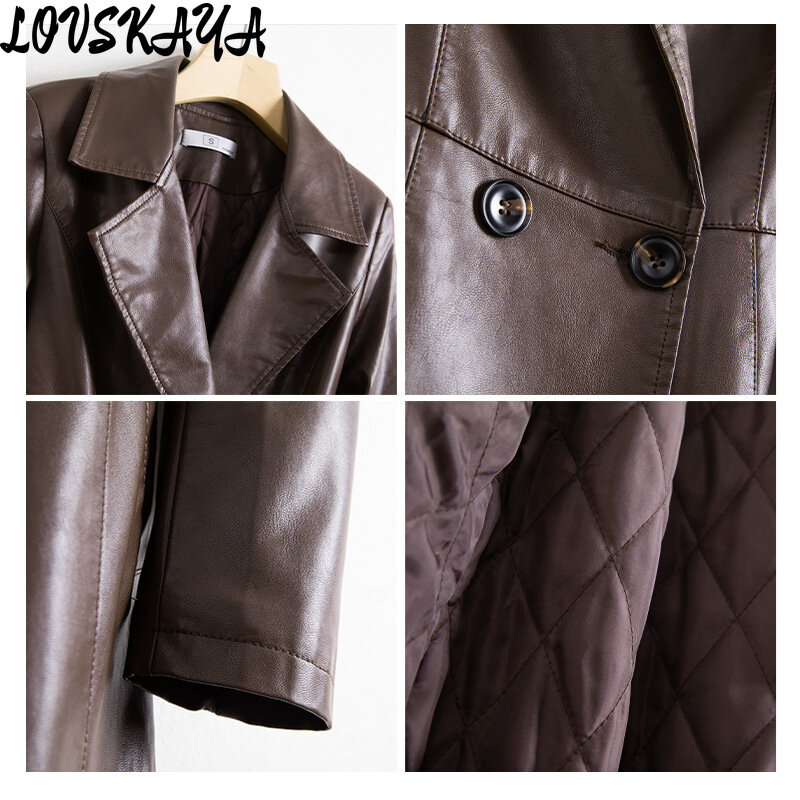 Fato de algodão cor café feminino, jaqueta de couro, corta-roupas, estilo popular, novo estilo outono e inverno