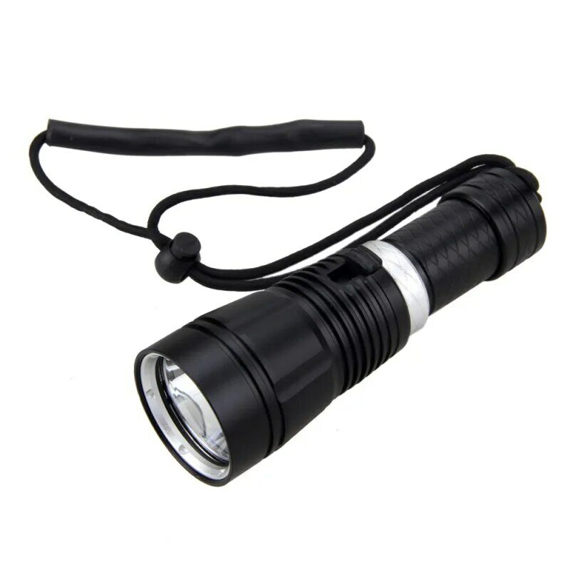 Super bright Diving Flashlight IP68 waterproof rating Powered by 18650 battery 26650 single charge Professional led diving light