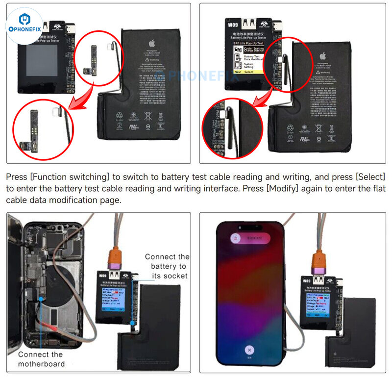 OSS-Testeur Pop-up d'Autonomie de la Batterie W09 Pro V3, pour iPhone 11, 12, 13, 14, 15, ProMax, Réparation, Réinitialisation, SubKRde Données de Santé