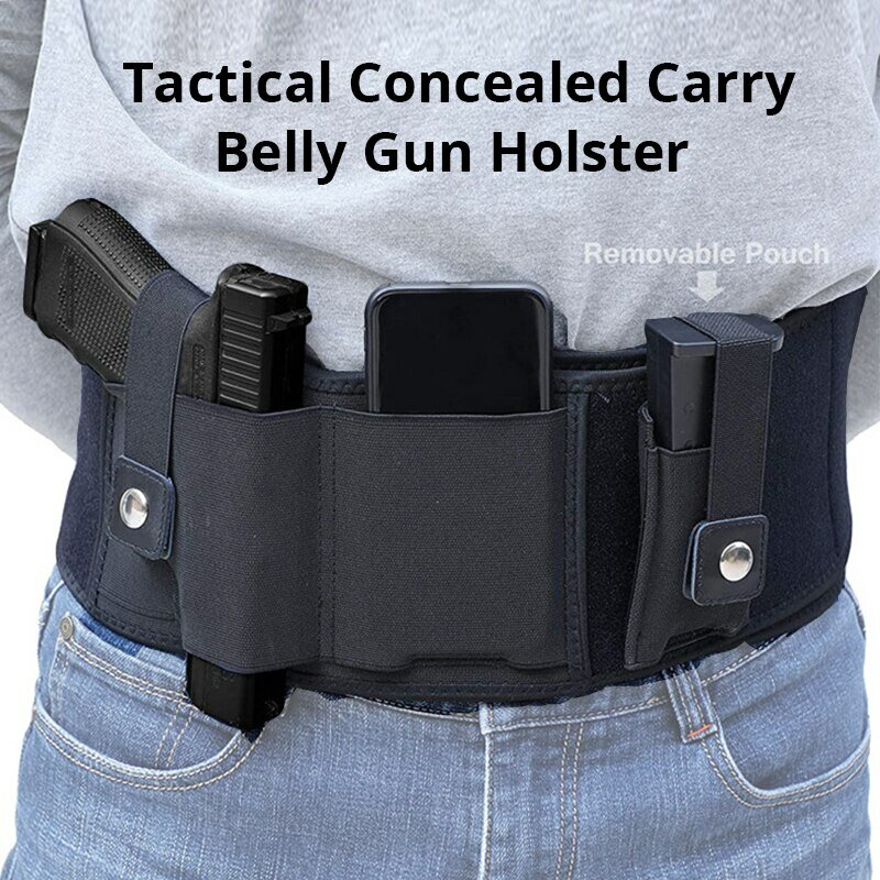 Tactical Belly Gun Holster Concealed Carry Waist Band Pistol Holder with Magazine Bag Military Army Invisible Waistband Holster