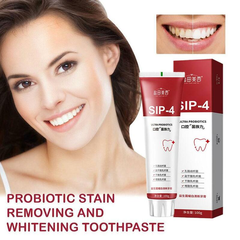 Creme dental probiótico para remover o mau hálito, clareamento e mancha, Fresh Whiten Teeth, SP-4, Sip-4, 100g, 3Pcs