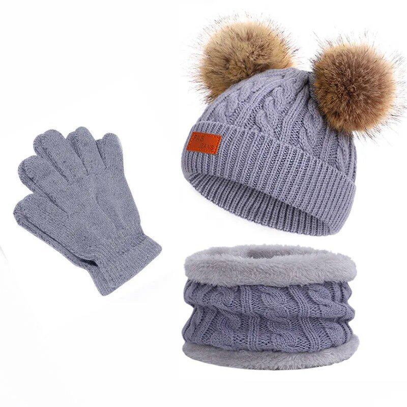 وشاح وقفازات قبعة محبوكة للأطفال ، طقم قبعة صغيرة للطفل الصغير ، الشتاء
