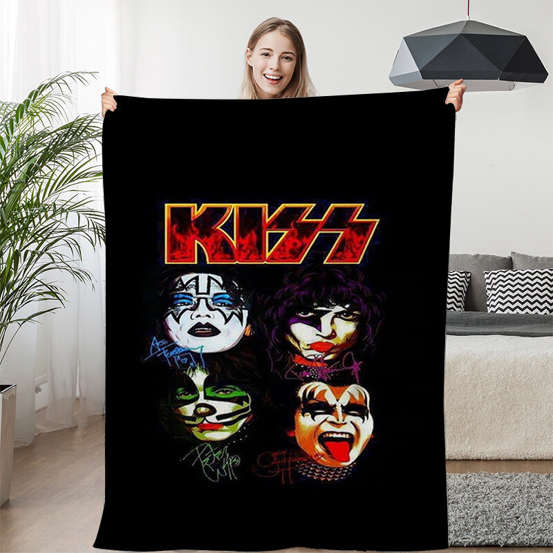 Теплые зимние одеяла Kiss Rock Band, постельное белье из микрофибры, Королевский размер, диван, кровать до колена, флисовые походные мягкие пушистые одеяла на заказ