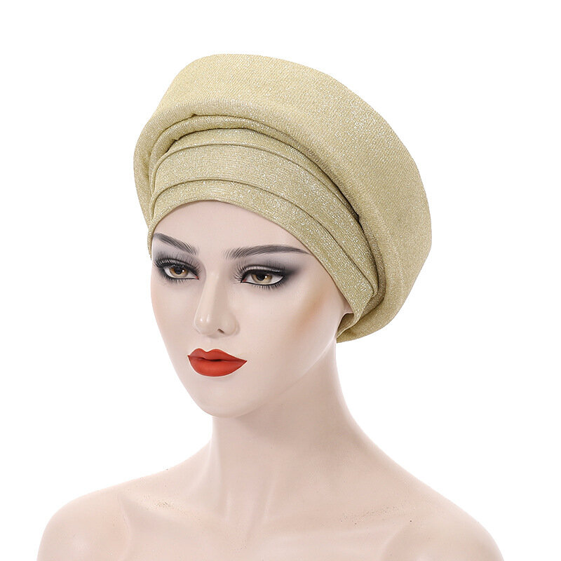 Turban plissé à paillettes pour femmes, cravate de sauna Auto Gele, enveloppements de tête féminins, pièce de sauna pour fête de mariage africaine et nigériane, mode