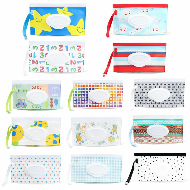 Fashion Wet Wipes Bag Portable Flip Cover Cosmetic Pouch Snap-Strap Cosmetic Pouch Tissue Box Carrying Case Stroller Accessories