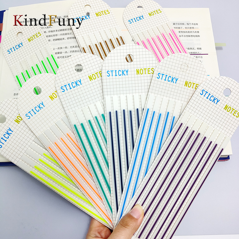 KindFuny 9 Pak 1440 lembar penanda halaman panjang lengket Morandi Highlighter strip Memo tab catatan transparan panjang halaman bendera tab