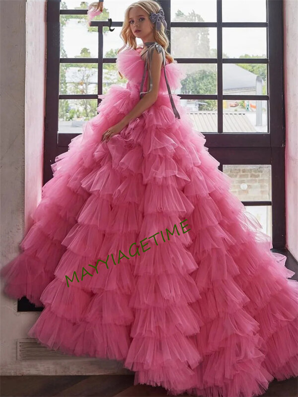 Подростковые девочки принцесса Бал Гоу Тюль Красивая Девочка День рождения вечернее женское платье Цветочные платья для девочек детское свадебное платье