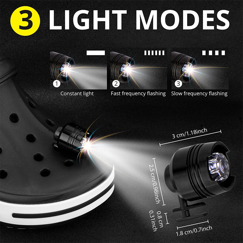 Farol LED para Crocs Adultos e Crianças, sapatos impermeáveis Light, Dog Walking, Handy, Camping, Lasting Glow, Crocs, IPX5