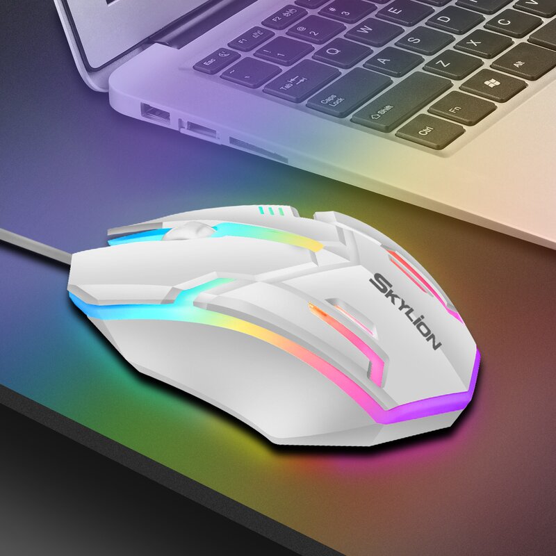 SKYLION-ratón F1 con cable, periférico de 3 teclas, iluminación colorida, para juegos y oficina, para Microsoft Windows y Apple IOS