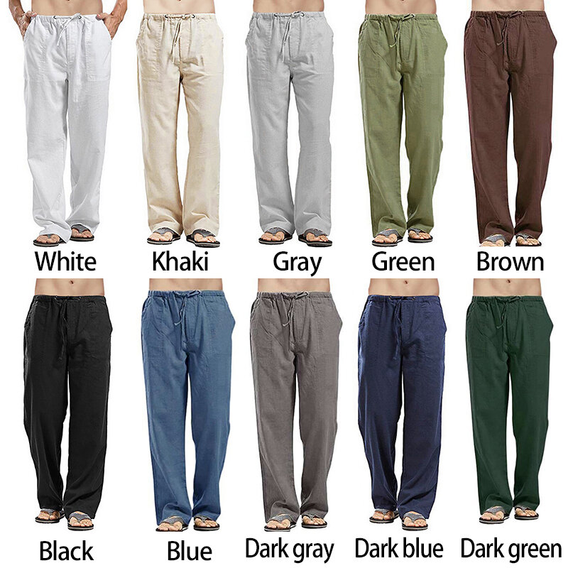 Koreańska, wiosenna lniane szerokie męskie spodnie Oversize lniane spodnie Streetwear męskie letnie spodnie jogi Casual Men odzież Plus Size 5XL