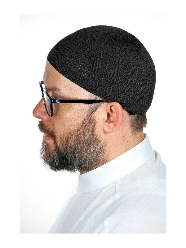ภาษาอังกฤษมุสลิม Kufi หมวกสำหรับชาย Taqiya Skullcap Peci อิสลามหมวก Ramadan Eid ของขวัญอิสลามขนาดมาตรฐานสีดำ