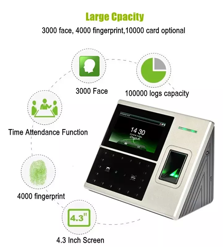 Zk Uface800 3,000 Gezichtslezer Biometrische Deur Toegangscontrole Gezichtsherkenning Vingerafdruk Tijdregistratie Machine