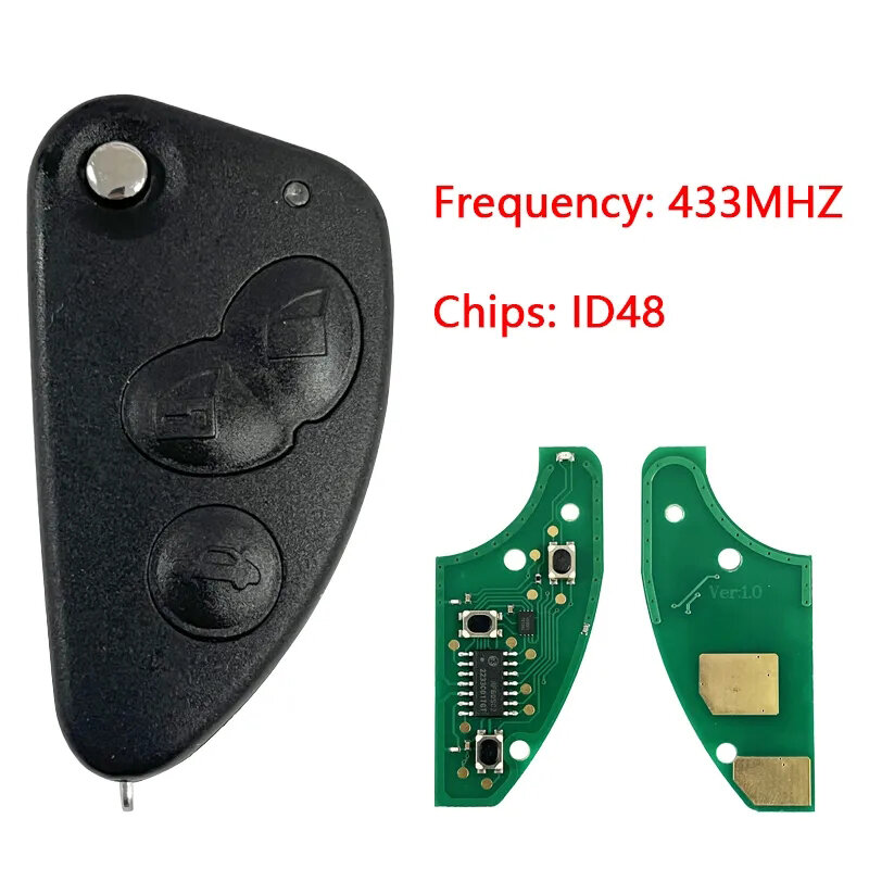 CN092007 Replacement 3 Button  Flip Car Key For Alfa Romeo Remote Fob Uncut SIP22 Blade 433MHZ ID48 Chip FCCID 147 156 166 GT