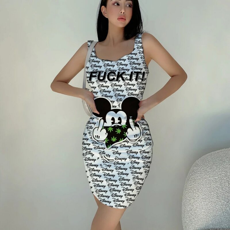 Vestido corto de verano sin mangas para mujer, minivestido sexy con estampado 3D de dibujos animados, moda informal y cómoda, 2024