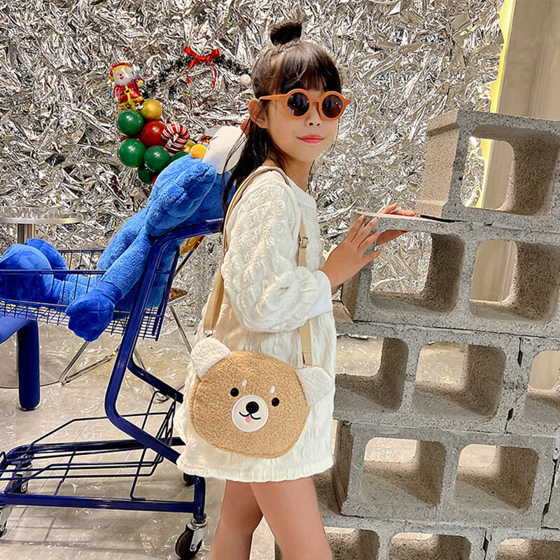 Bolsa de ombro de pelúcia cartoon para mulheres, bolsa tiracolo, bolsa para telefone e bolsa, estilo japonês, kawaii, pequena