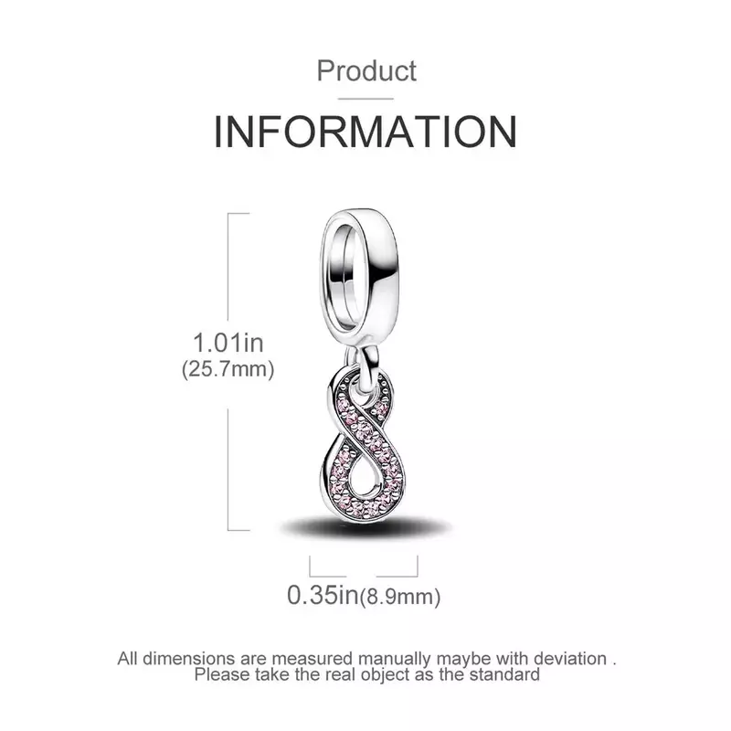 925 Sterling Silver Summer Pink Diamond Infinite Love Pendants Fit Pandora Women Charms Original Bracelets New DIY Jewelry Gifts