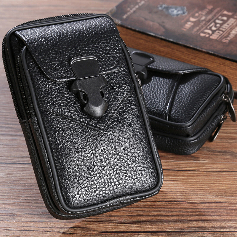Multifunctional Pu Leather Waist Packs Solid Color Men Business Belt Bag Horizontal And Vertical Section Wallet Case Purse