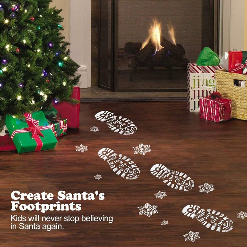 Шаблон для рисования следов Санта-Клауса, снежинка, альбом для вырезок своими руками, тиснение-раскраска, полый трафарет, Рождественское украшение для дома
