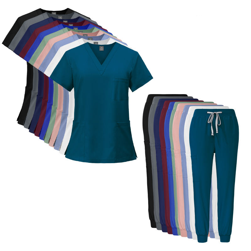 Fast Delivery High Quality V-Neck Fashionable Burgundy Navy Blue Multi-color Unisex Medical Nursing Scrubs Uniforms