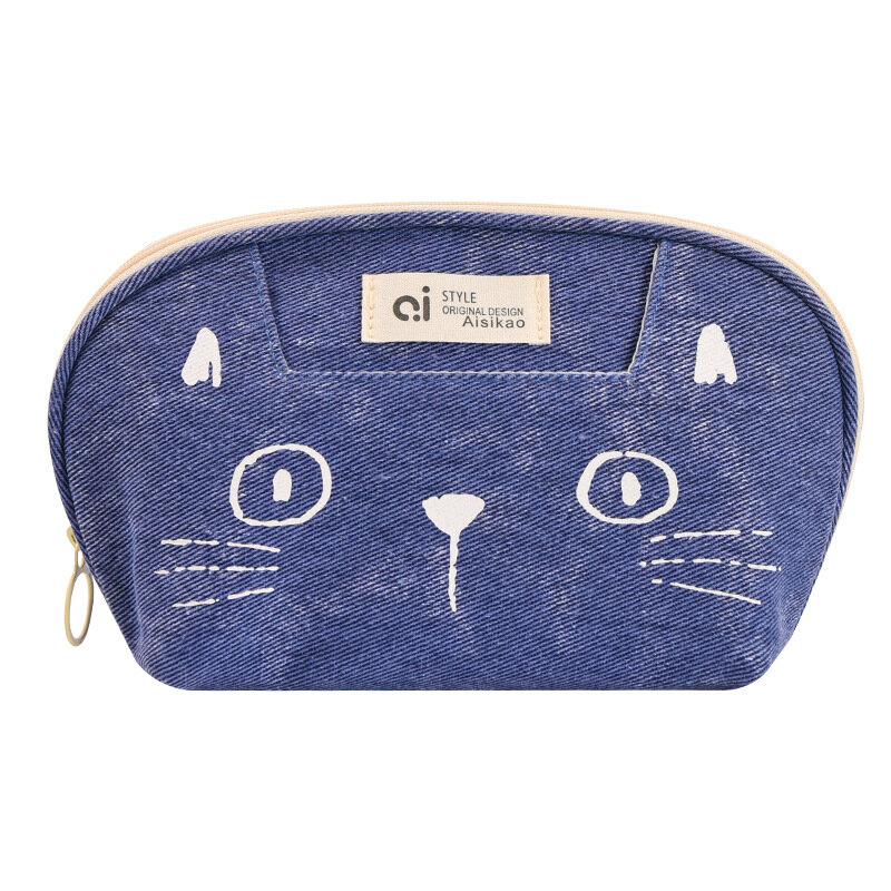 1 buah kotak pensil kucing sederhana lucu untuk pelajar mode kartun kucing tas penyimpanan alat tulis tas buku tempel kanvas perlengkapan sekolah