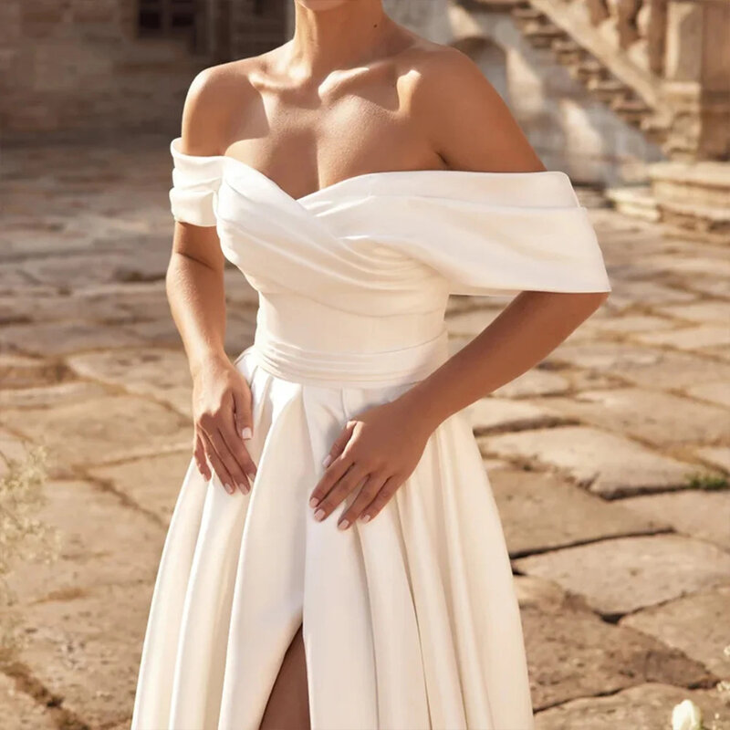 I OD Simple A-Line Wedding Dress Off The Shoulder Applique Lace Up Back Bridal Gown Floor Length Vestidos De Novia Custom Made
