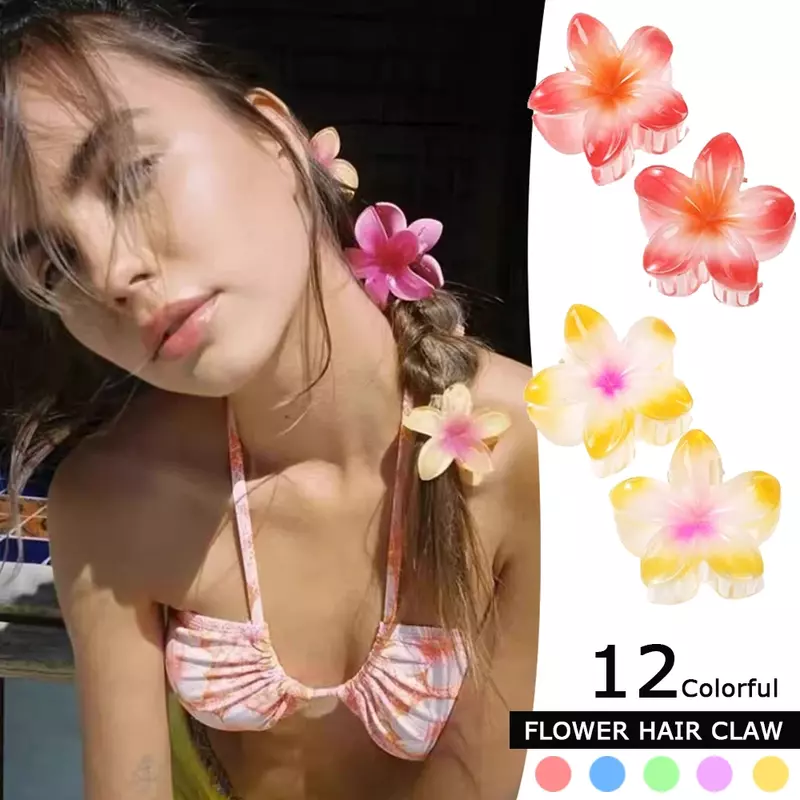 Klip cakar rambut akrilik bunga gradien baru untuk wanita jepit rambut manis aksesori rambut hiasan kepala pantai Hawaii musim panas