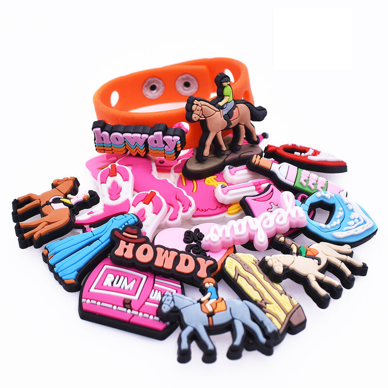 Cowgirl boy horse money hat bottle Shoe Charms PVC Decrations For bag Buckle Kids girl Gifts Shoe Accessories wholesale