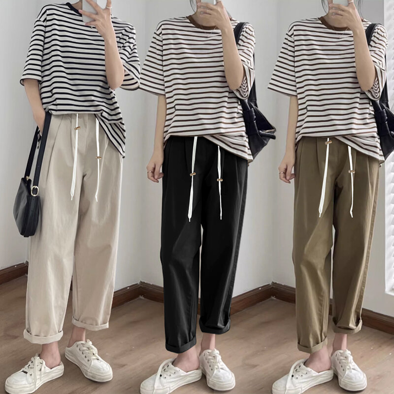 Wide Leg Loose Straight Pants Maternity Spring Summer Thin Breathable Trousers for Pregnant Women Drawstring Casual Pregnancy