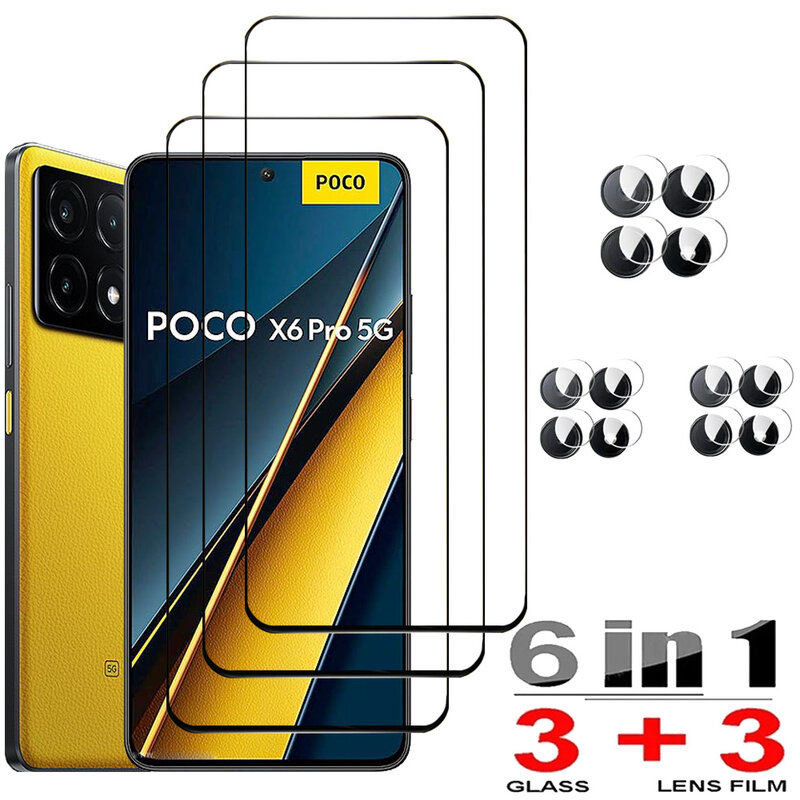 mica Poco X6 F6 Pro 5G Screen Protector Glass Little X6 X5 F5 Pro Pelicula de Vidro Temperado For Xiaomi Poco X6Pro Tempered Glass & Camera Film Poko C65 M6 Pro Cristal PocoX6 Phone Front Glass