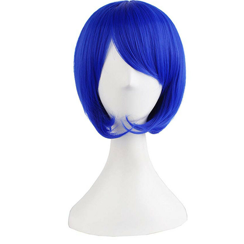 Cosplay Pruik Synthetische Hittebestendige Vezel Golvende Diamant Blauwe Hellende Pony Haar Korte Salon Partij Vrouwen Haarstuk
