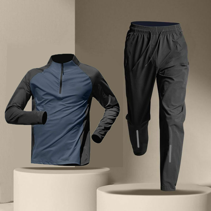 Quick Dry Male Clothes Tracksuit T-shirt Sets Spring Autumn Men Half Zipper Long Sleeve Breathable Sports Training Pants Suit