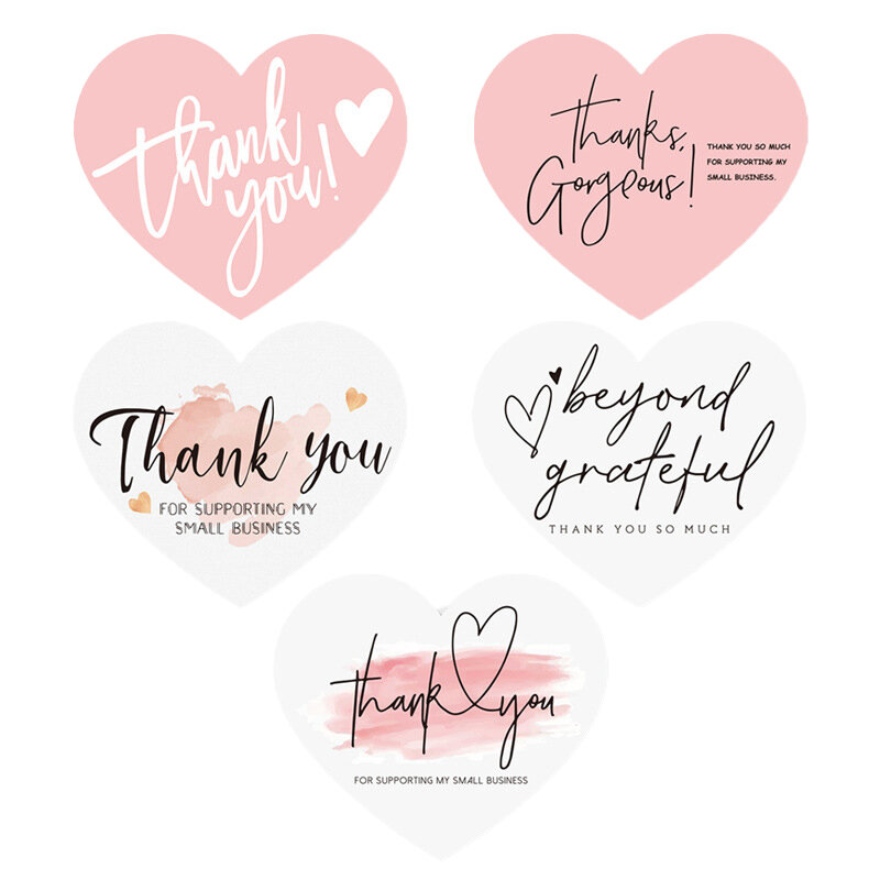 30Pcs/Pack Heart-Shaped English Thank You Card Pink Gift Decorative Cards Greeting Cards Thank You Card Packaging Card