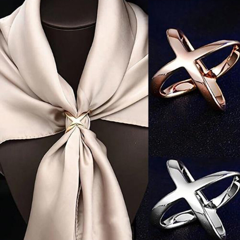 Clip de bufanda de seda en forma de X para mujer, broches de Metal, bufandas de arco hueco, soporte de hebilla, chales, joyería, accesorios de ropa, nuevo