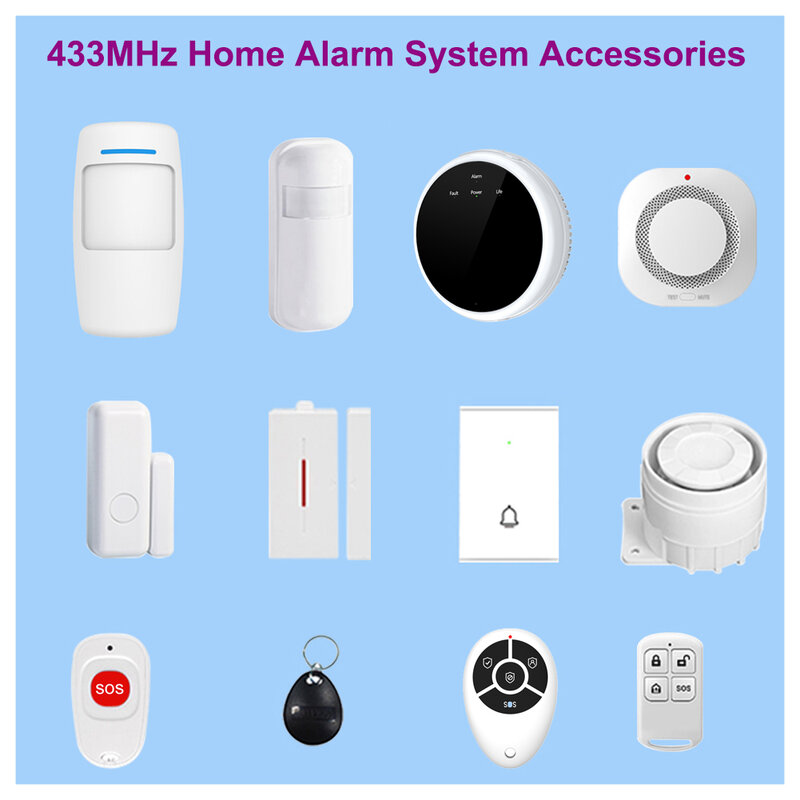 Taiboan-Home Anti-roubo Alarme, Link Wireless, Smoke Sensor, Porta Magnetic Water Leak Detector, campainha, RFID, Host Acessórios, 433MHz