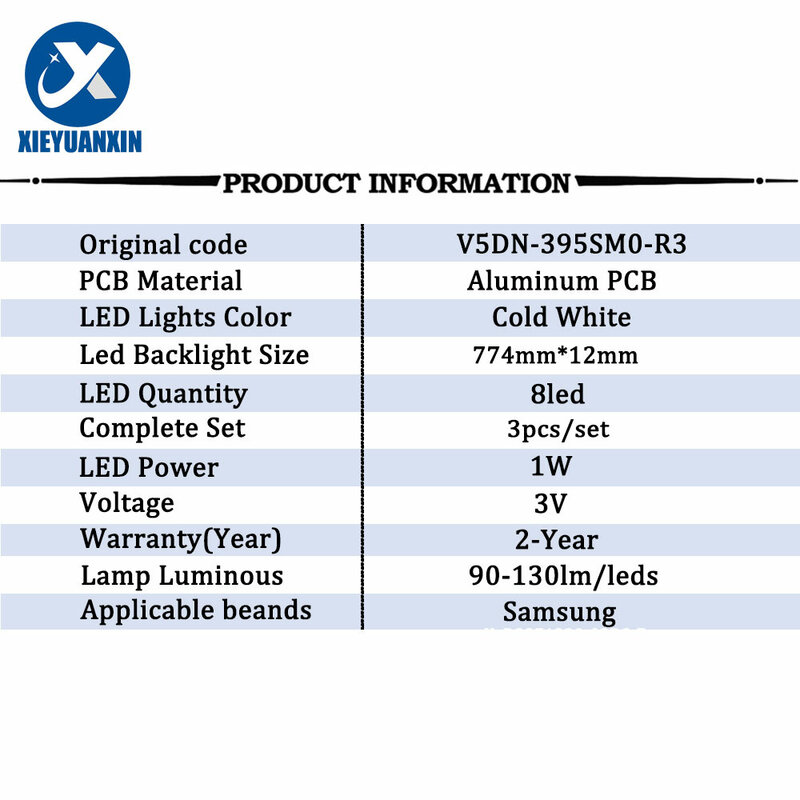 แถบทีวีแบ็คไลท์ LED 3ชิ้นสำหรับ Samsung 40J 8LED V5DN-395SM0-R3 180212-JEDI FHD ขนาด39.5นิ้ว2 -6.2/2.3 40J5200 UA40FK21EAJXXZ