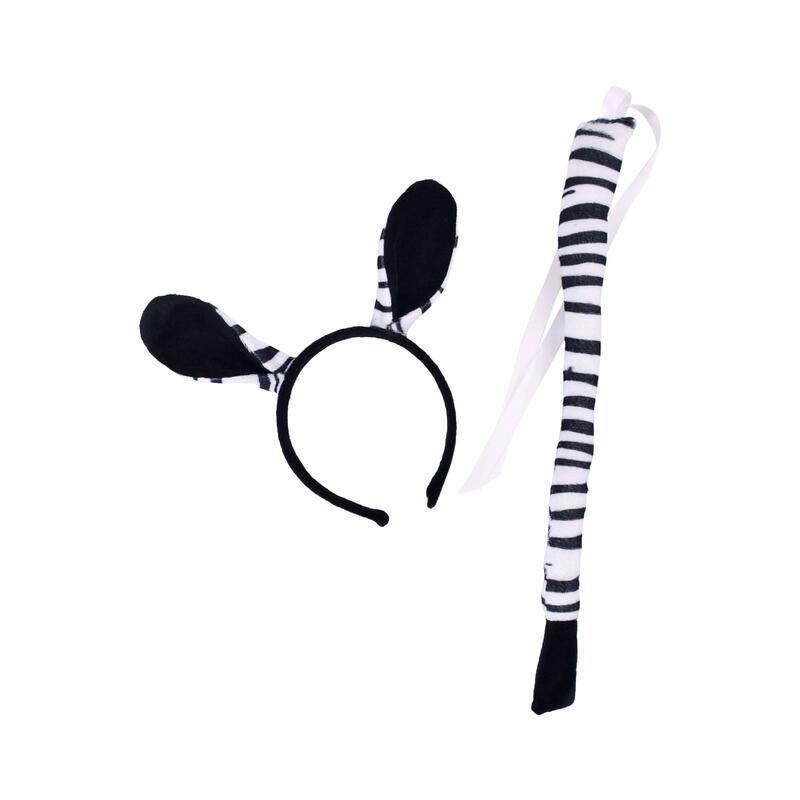 Zebra Ears and Tail Headwear Child Hair Accessories Roles Play Hoop for Masquerade Halloween Performance Gifts Themed Party