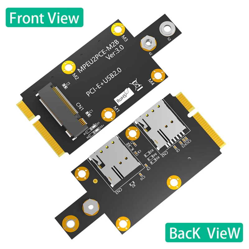Mini M.2 Key B to PCI-E Adapter with Dual NANO SIM Card Slot for 3G/4G/5G Module