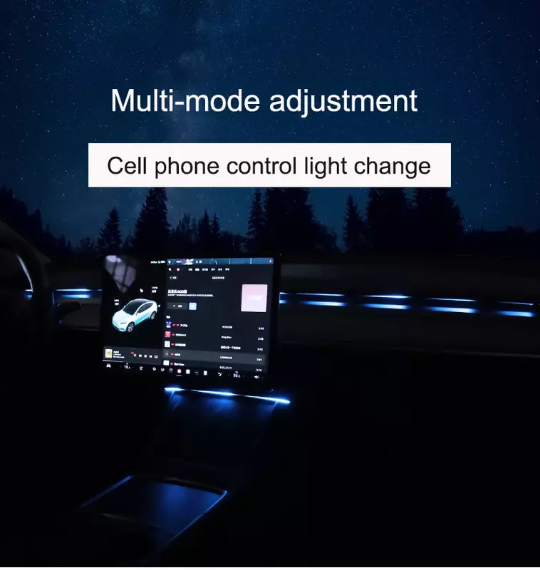 Для Tesla Model 3/Y 2017-2023 потоковая передача окружающего света световая приборная панель потоковое освещение Дистанционное управление/управление через приложение декоративная USB-полоса