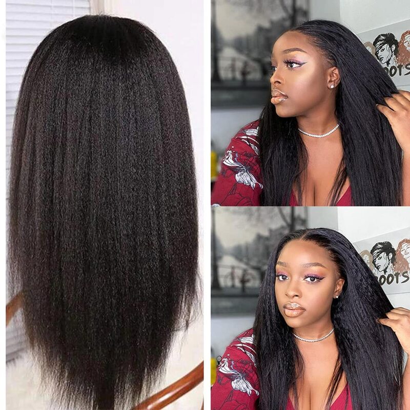 Perruque Lace Front Wig naturelle crépue lisse-Yaki, 6x4, 13x6, pour femmes africaines