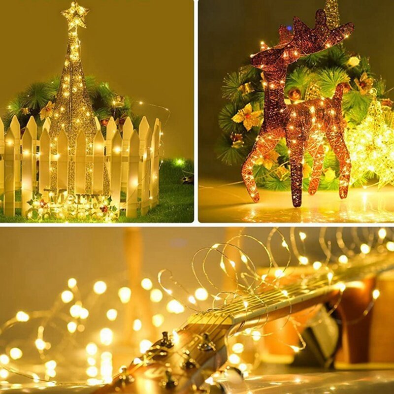 Cadena de luces Led de hadas, cuerda de alambre de cobre, 1/2/3/5/10M, alimentada por batería, para dormitorio, jardín, fiesta, decoración de boda, 1 paquete