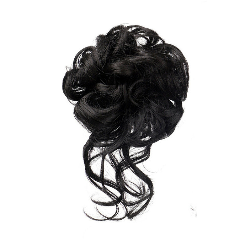 Moño de pelo sintético para mujer, moño rizado desordenado, banda elástica, Scrunchy, piezas de cabello falso, horquillas, negro, marrón