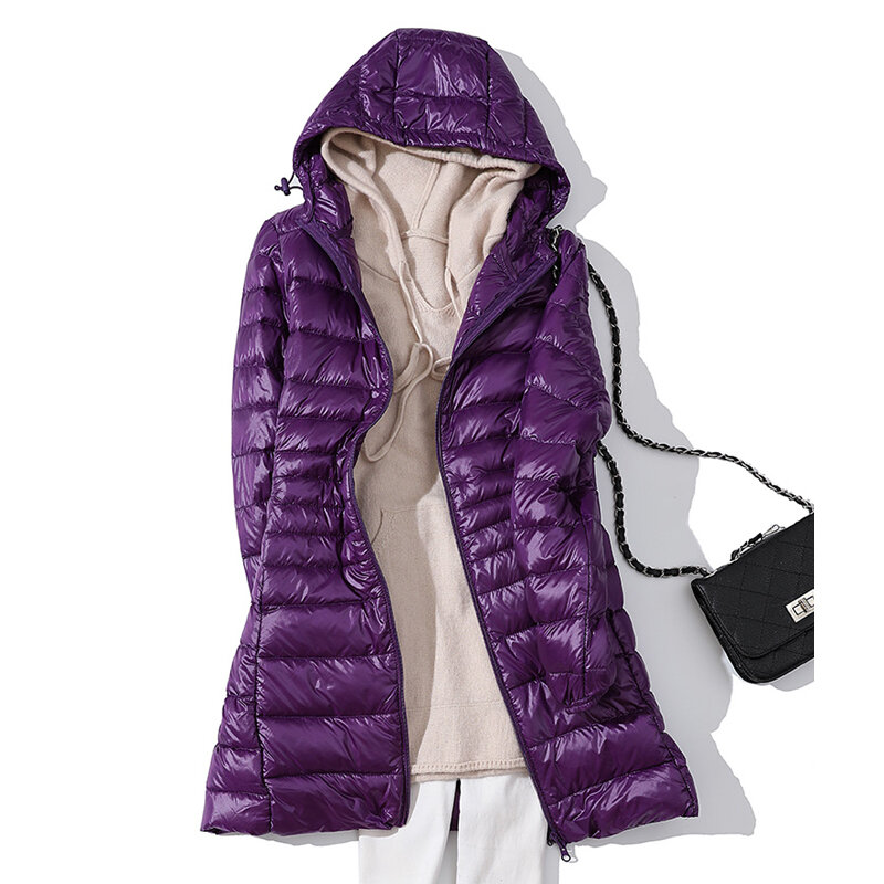Casacos puffer de pato para mulheres, parka blusão, casaco com capuz, jaqueta ultraleve, quente e portátil, outono e inverno, novos