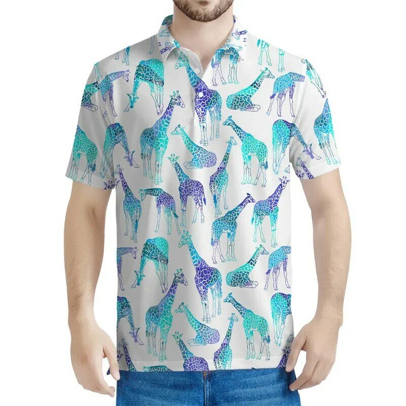 キリン柄のTシャツ,3Dプリント,カジュアル,特大,半袖