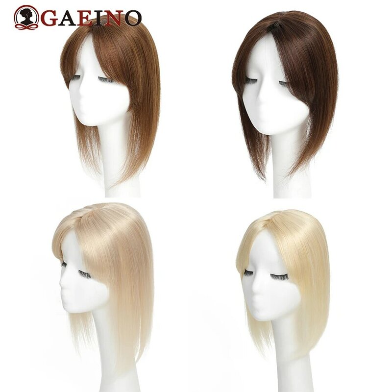 GAEINO-Toppers retos do cabelo humano com franja para mulheres, hairpieces naturais do remy, extensões do cabelo, 3 grampos, densidade 150%