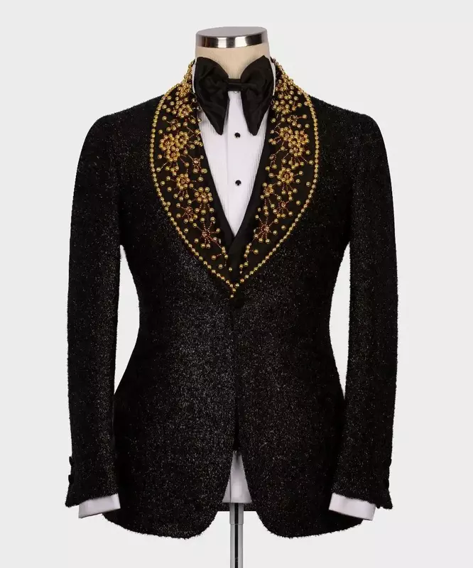 Traje negro brillante para hombre, conjunto de 3 piezas, chaqueta + chaleco + Pantalones, esmoquin Formal de lujo para boda, pasarela, oficina, hecho a medida
